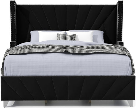 PUREZA Black Velvet Wingback Bedroom Set