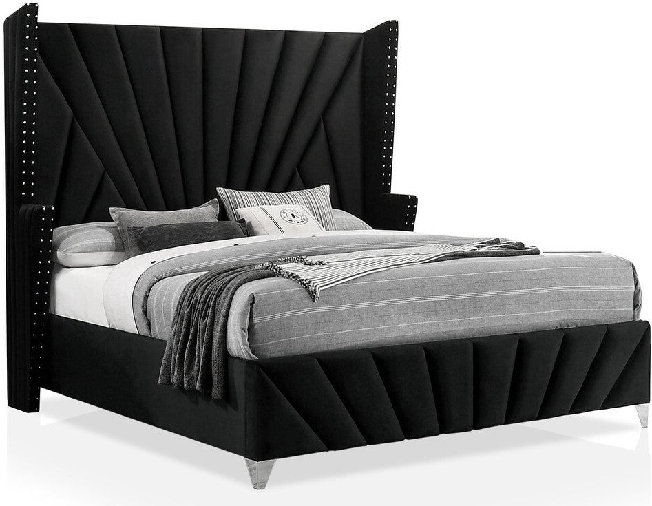 PUREZA Black Velvet Wingback Bed