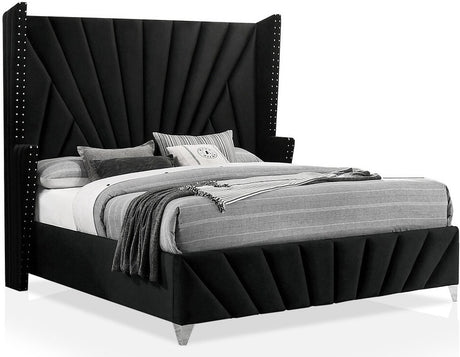 PUREZA Black Velvet Wingback Bed