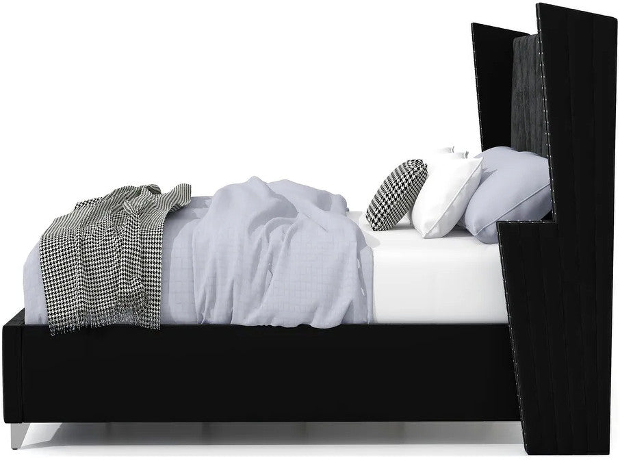 PUREZA Black Velvet Wingback Bedroom Set