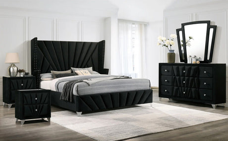 PUREZA Black Velvet Wingback Bedroom Set