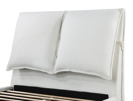 PURINA White Boucle Cloud Platform Bed with Pillow Headboard