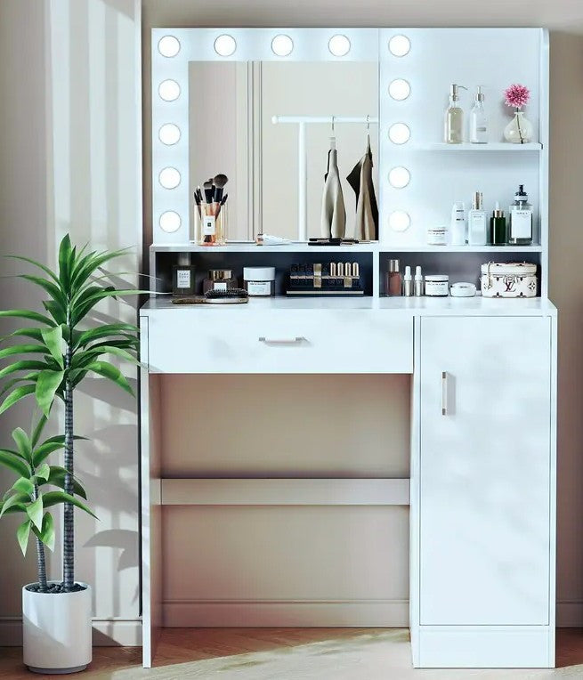 Pennie White Vanity with Storage Cabinet