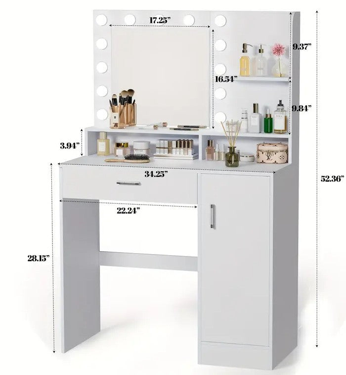 Pennie White Vanity with Storage Cabinet