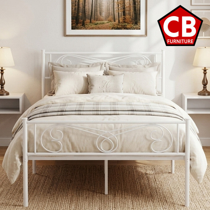 QASIM White 35" Height Platform Bed