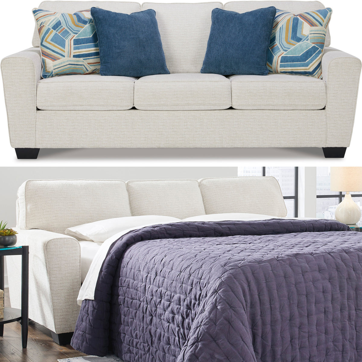QEZNA Off-White 87" Wide Queen Sofa Sleeper