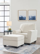 QEZNA Off-White Chair and Ottoman