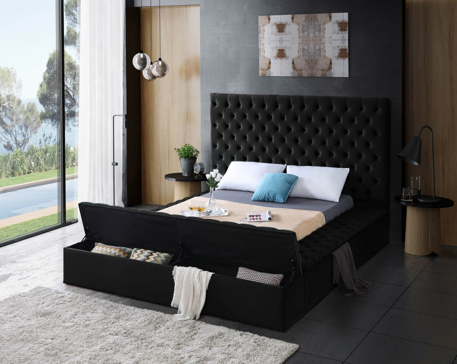 QUINN Black Velvet Storage Bed