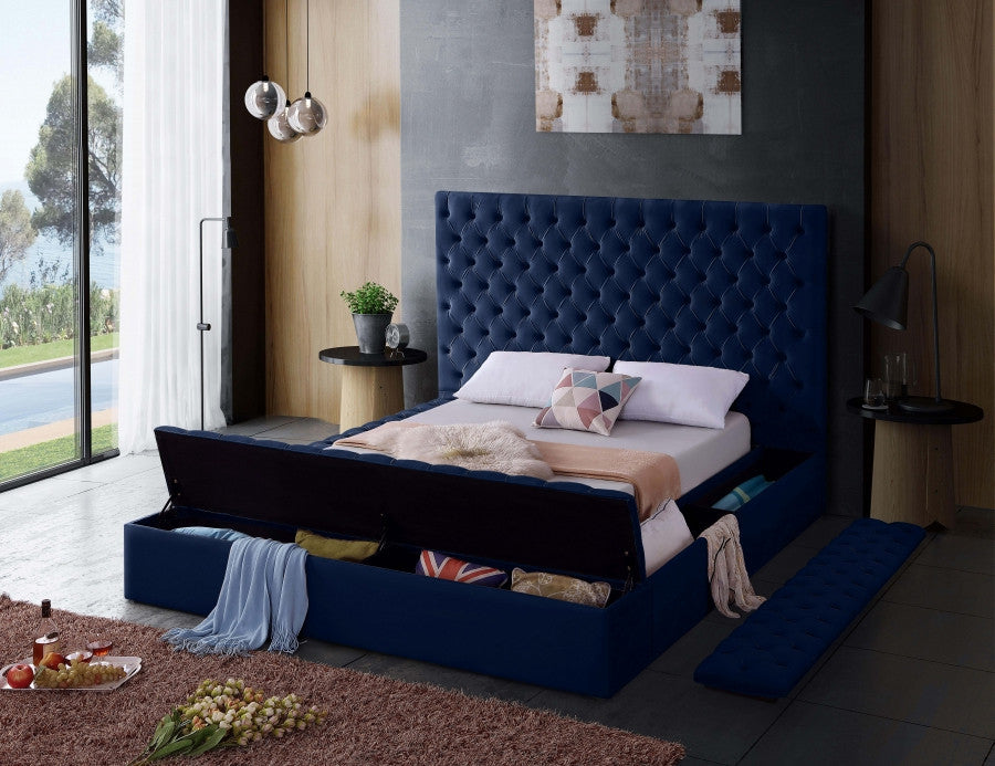 QUINN Blue Velvet Storage Bed