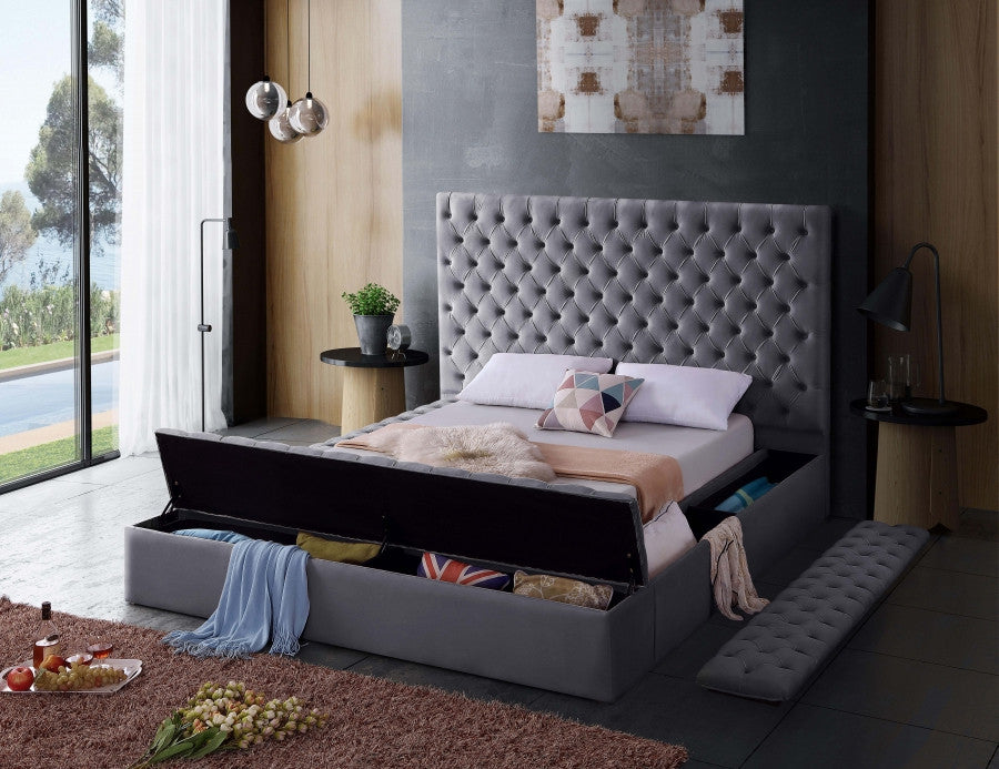 QUINN Grey Velvet Storage Bed