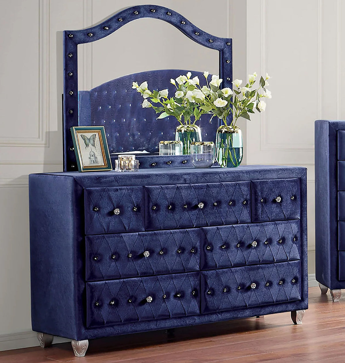 QUINTON Blue 61" Wide Dresser & Mirror
