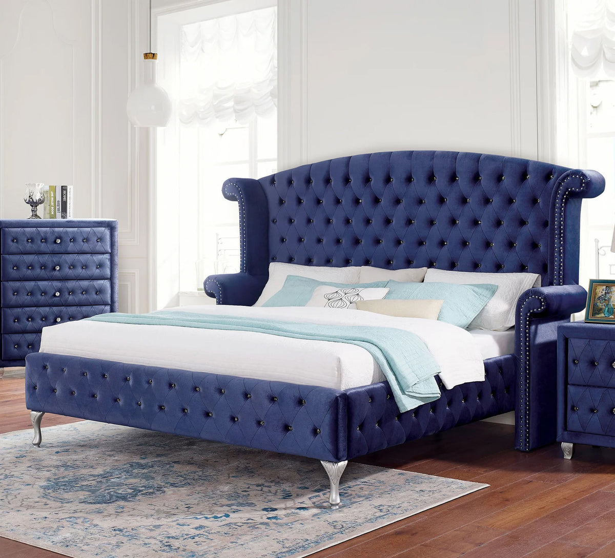 QUINTON Blue Velvet 66" Height Armrest Bed
