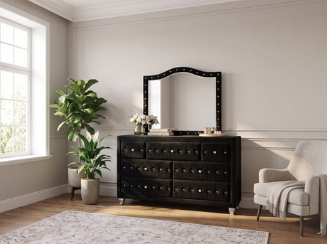 QUINTON Black 61" Wide Dresser & Mirror with Jewelry Storage