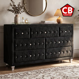 QUINTON Black Velvet 61" Wide Dresser with Jewelry Storage