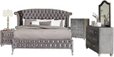 QUINTON Silver Velvet 66" Height Bed with Armrests