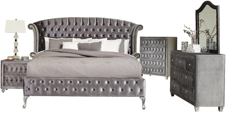 QUINTON Silver Velvet 66" Height Bed with Armrests