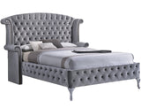 QUINTON Silver Velvet 66" Height Bed with Armrests