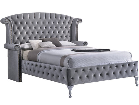 QUINTON Silver Velvet 66" Height Bed with Armrests