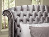 QUINTON Silver Velvet 66" Height Bed with Armrests