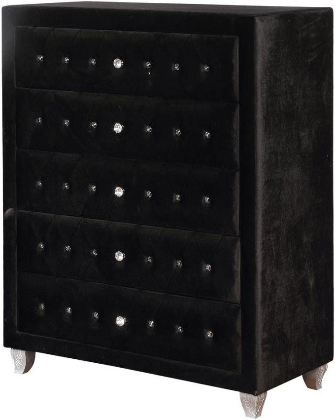 QUINTON Black Velvet Bedroom Set with Armrest Bed
