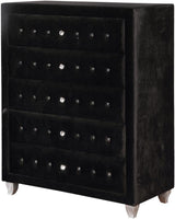 QUINTON Black Velvet Bedroom Set with Armrest Bed