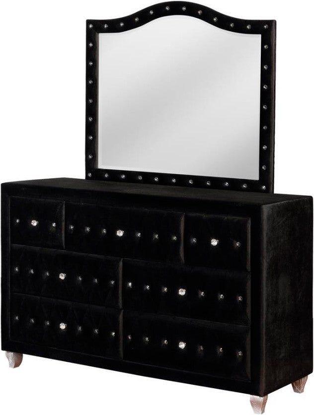 QUINTON Black Velvet Bedroom Set with Armrest Bed