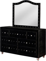 QUINTON Black Velvet Bedroom Set with Armrest Bed