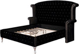 QUINTON Black Velvet 66" Height Bed with Armrests