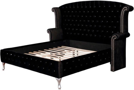 QUINTON Black Velvet 66" Height Bed with Armrests