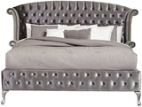 QUINTON Silver Velvet 66" Height Bed with Armrests