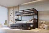 RASCAL Dark Brown Twin over Twin Bunk Bed with Trundle & Drawers