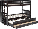 RASCAL Dark Brown Twin over Twin Bunk Bed with Trundle & Drawers
