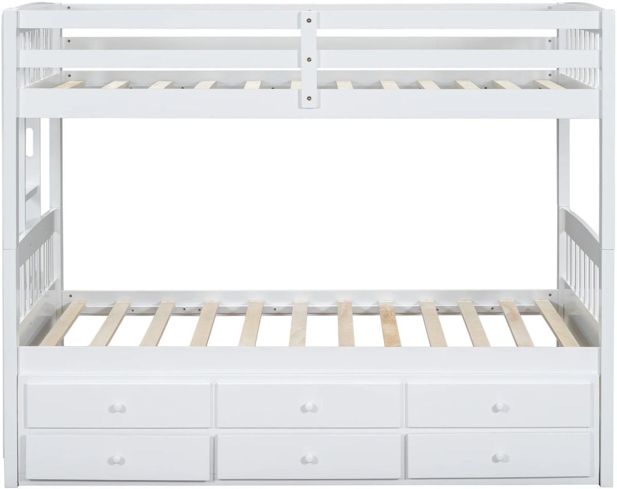 RASCAL White Twin over Twin Bunk Bed with Trundle & Drawers