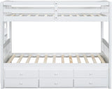 RASCAL White Twin over Twin Bunk Bed with Trundle & Drawers