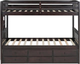 RASCAL Dark Brown Twin over Twin Bunk Bed with Trundle & Drawers