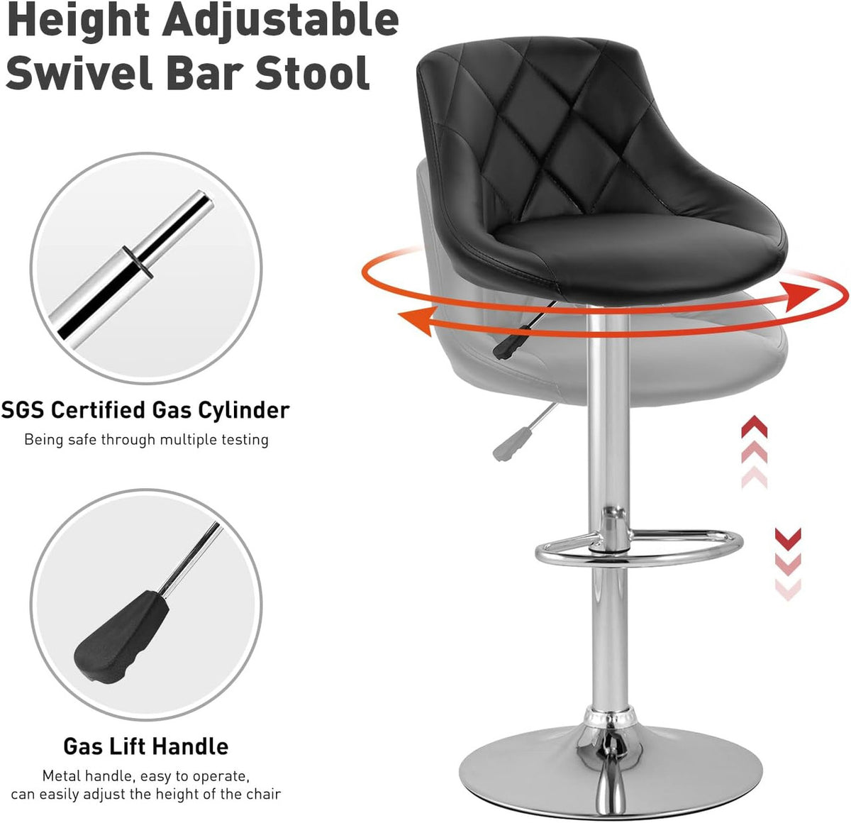 RAYLY Black 18" Wide Adjustable Height Barstool