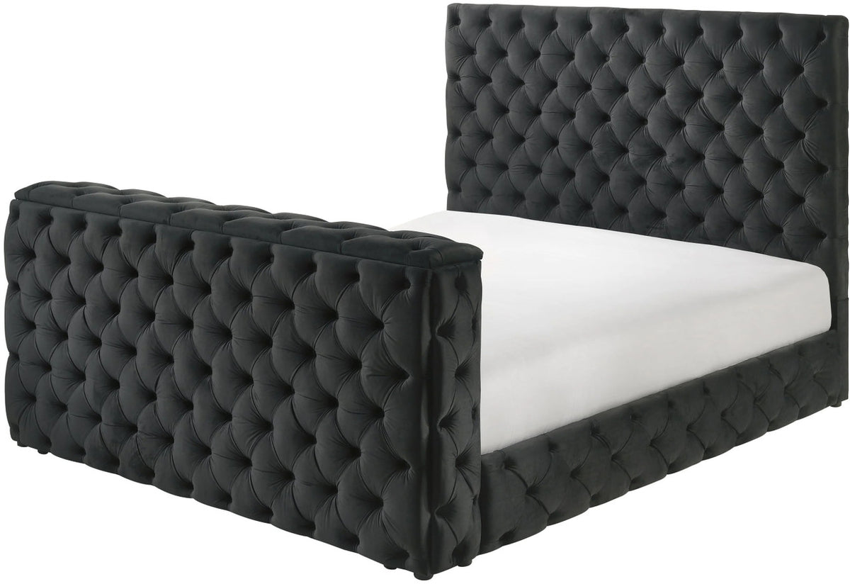 RAYRAY Black Velvet 61" Height Bed with Fireplace and Lift-Up TV Mount