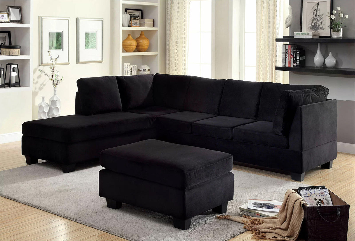 REGINO Black Velvet 109" Wide Sectional & Ottoman (RTA)