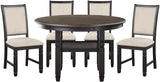 REKNA Black 5 Piece Dining Set with 48 inch table