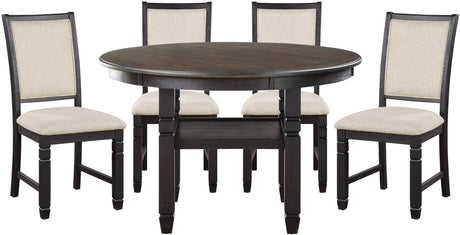 REKNA Black 5 Piece Dining Set with 48 inch table