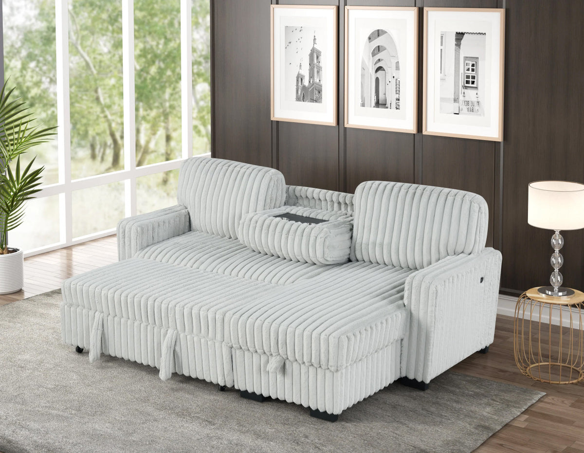 RENDON Light Gray 93" Wide Reversible Sectional with Pull-Out Sleeper & Storage