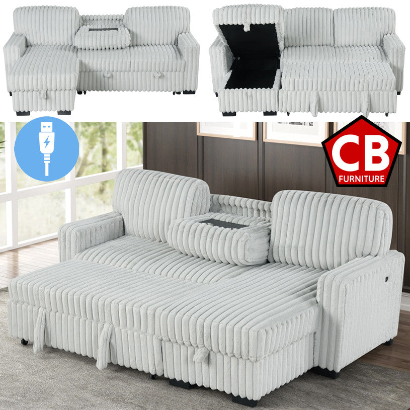 RENDON Light Gray 93" Wide Reversible Sectional with Pull-Out Sleeper & Storage