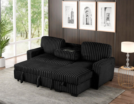 RENDON Black 93" Wide Reversible Sectional with Pull-Out Sleeper & Storage