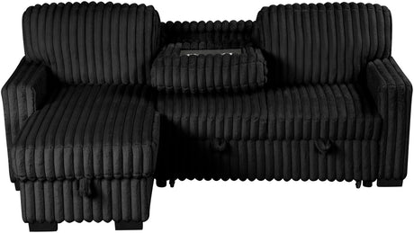 RENDON Black 93" Wide Reversible Sectional with Pull-Out Sleeper & Storage