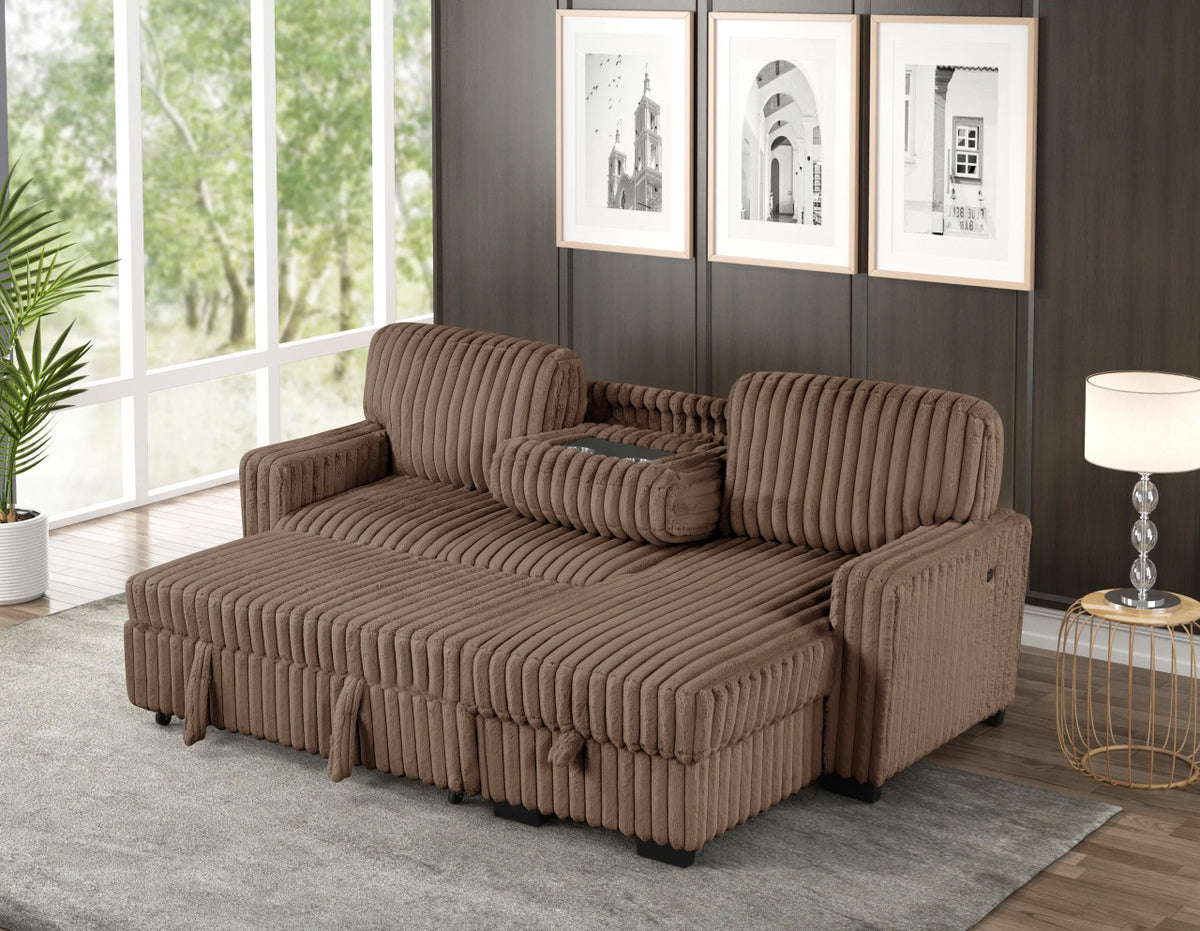 RENDON Mocha 93" Wide Reversible Sectional with Pull-Out Sleeper & Storage