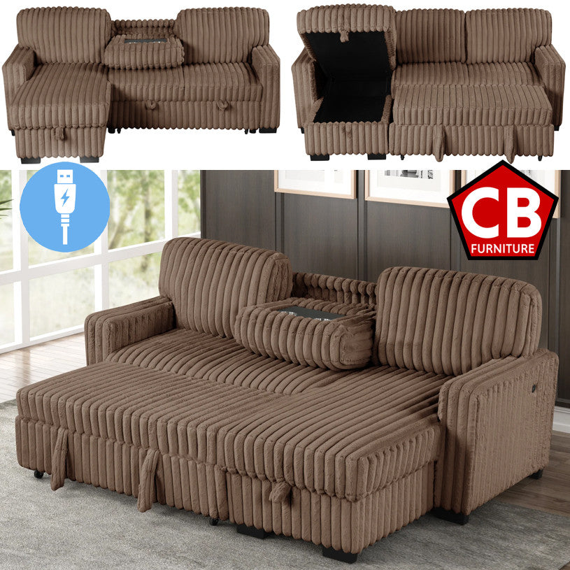 RENDON Mocha 93" Wide Reversible Sectional with Pull-Out Sleeper & Storage