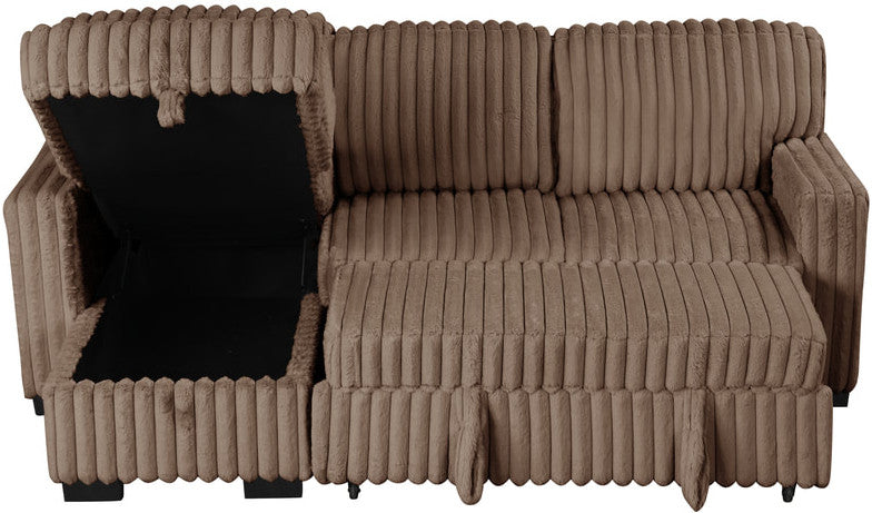 RENDON Mocha 93" Wide Reversible Sectional with Pull-Out Sleeper & Storage