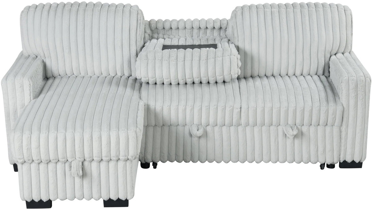 RENDON Light Gray 93" Wide Reversible Sectional with Pull-Out Sleeper & Storage