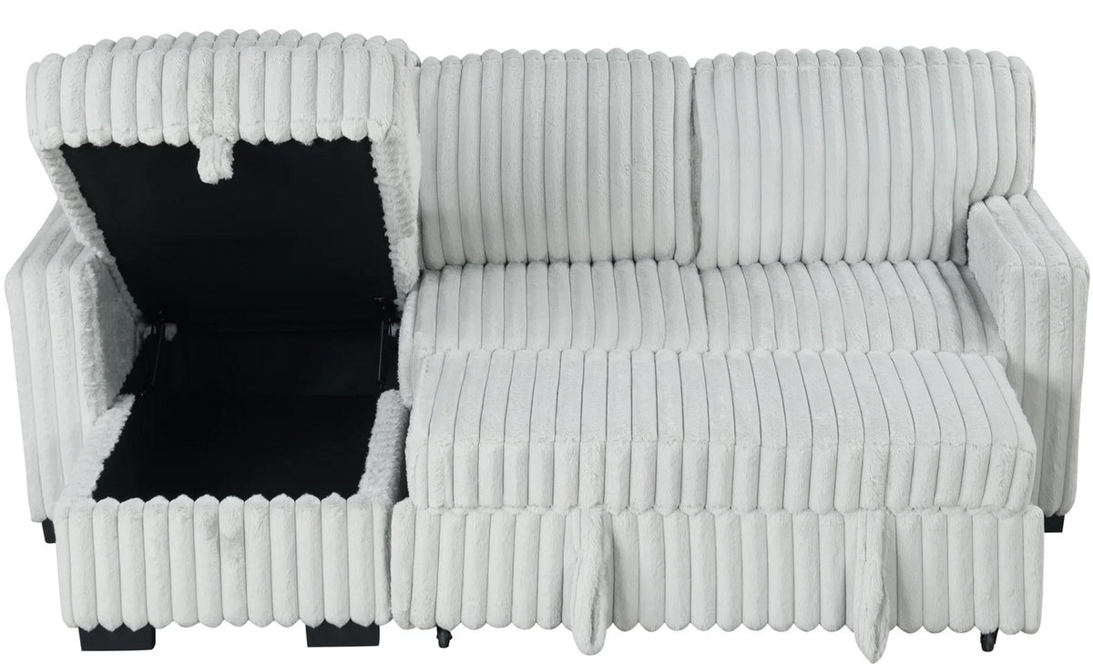 RENDON Light Gray 93" Wide Reversible Sectional with Pull-Out Sleeper & Storage