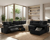 REUNION Black 121" x 112" Reclining Sectional with Pull-Out Sleeper & Storage